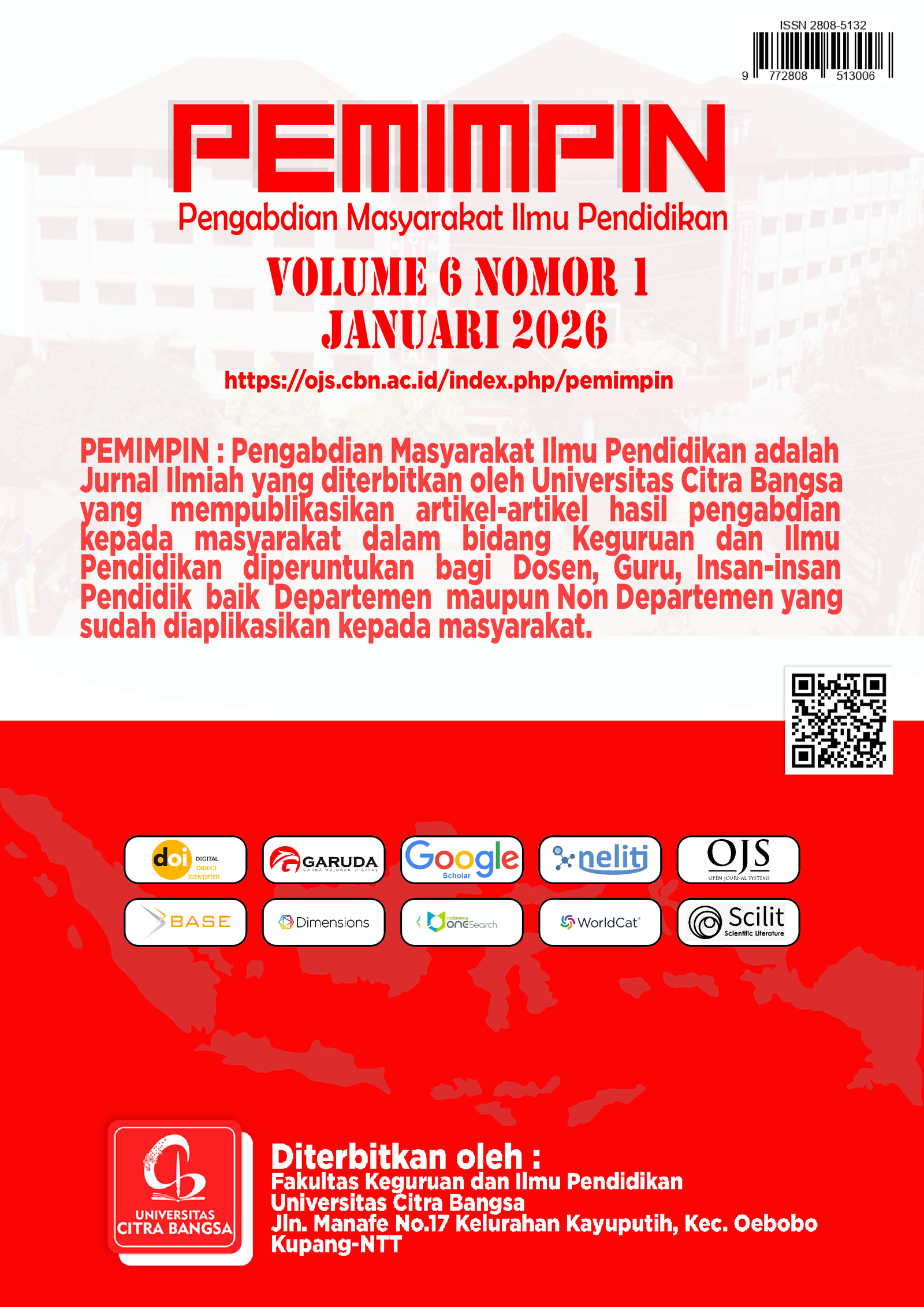 					View Vol. 6 No. 1 (2026): JURNAL PEMIMPIN - PENGABDIAN MASYARAKAT ILMU PENDIDIKAN - Edisi Januari 2026
				
